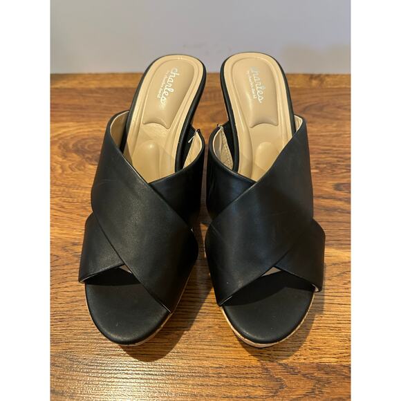Charles by Charles David Latrice Faux Leather Wedge Sandals Black Women’s Sz 9 - Picture 3 of 9